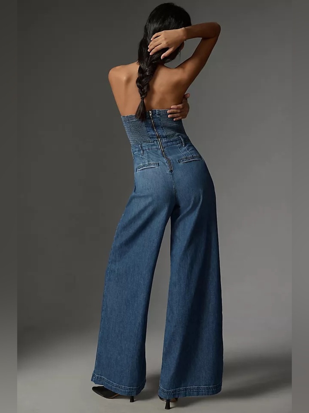 Pilcro Anthropologie The Skipper Strapless Denim Wide Leg Jumpsuit Size 2 - Picture 2 of 5